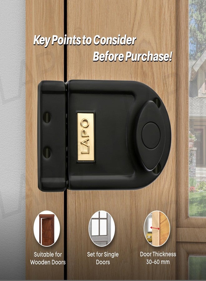 LAPO قفل باب ثلاثي المسامير أسود من لابو، قفل أمان عصري للأبواب الخشبية، أسطوانة ثابتة مع 4 مفاتيح نحاسية، مناسب للفتح من الداخل والخارج، تصميم متين لحماية تدوم طويلاً - Image 5